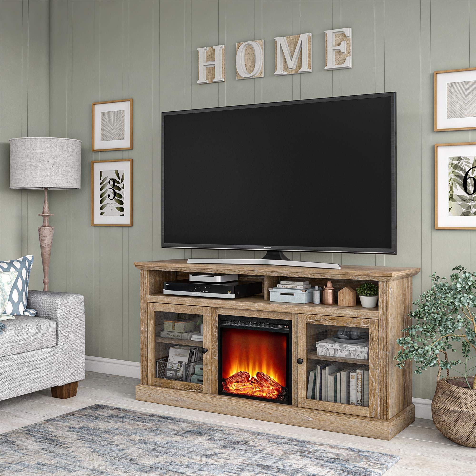 Ameriwood Home Chicago Fireplace TV Stand for TVs up to 65", Natural