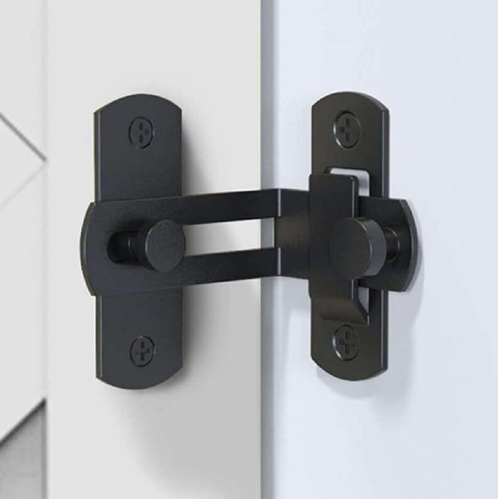 WANLIAN Black 90 Degree Right Angle Lock for Locking Sliding barn Door Locks and latches Satin