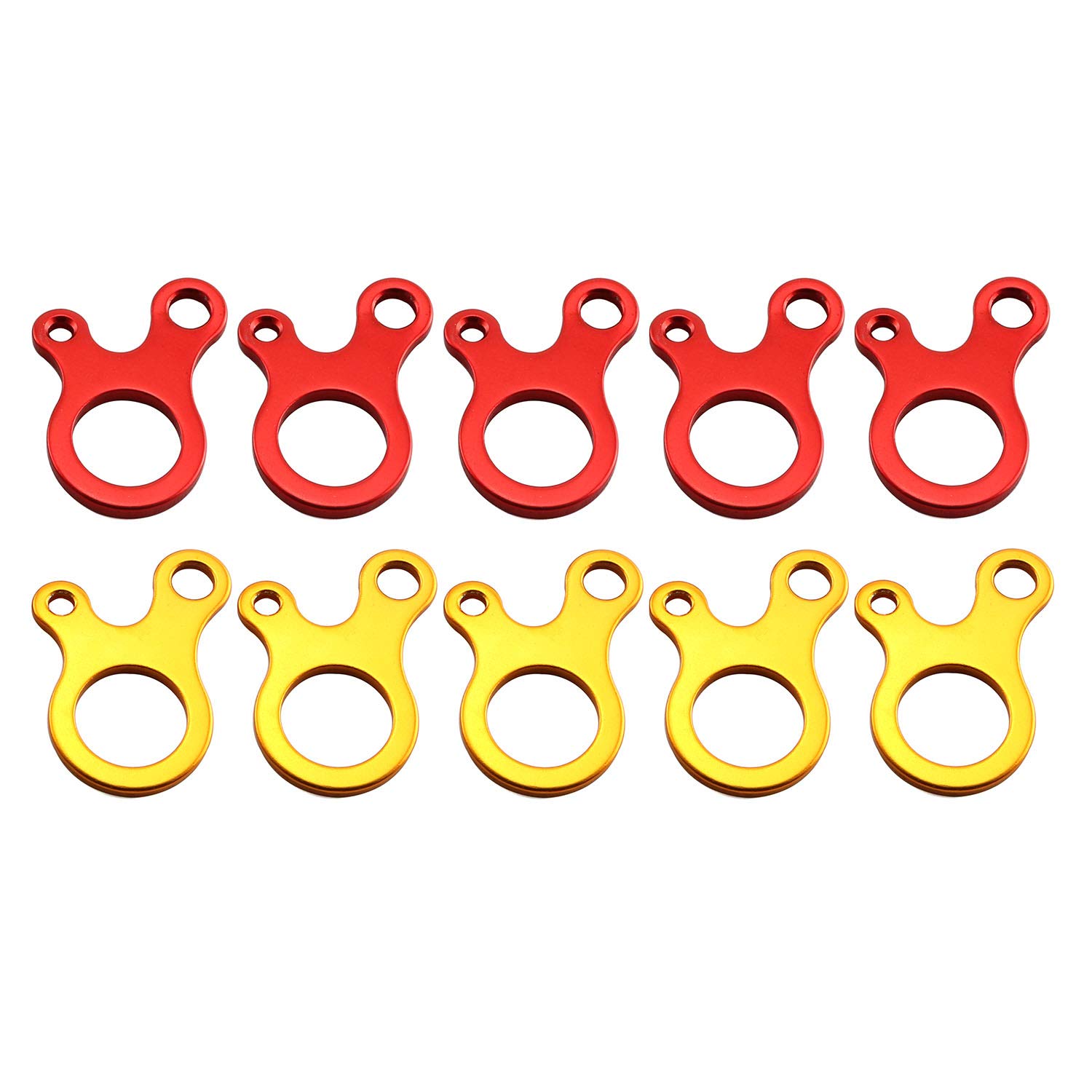 RuiLing 10pcs 3 Holes Camping Awning Cord Rope Tensioner Guy Line Runners Hook Hanger 4.9x2.7cm (Red and Golden)