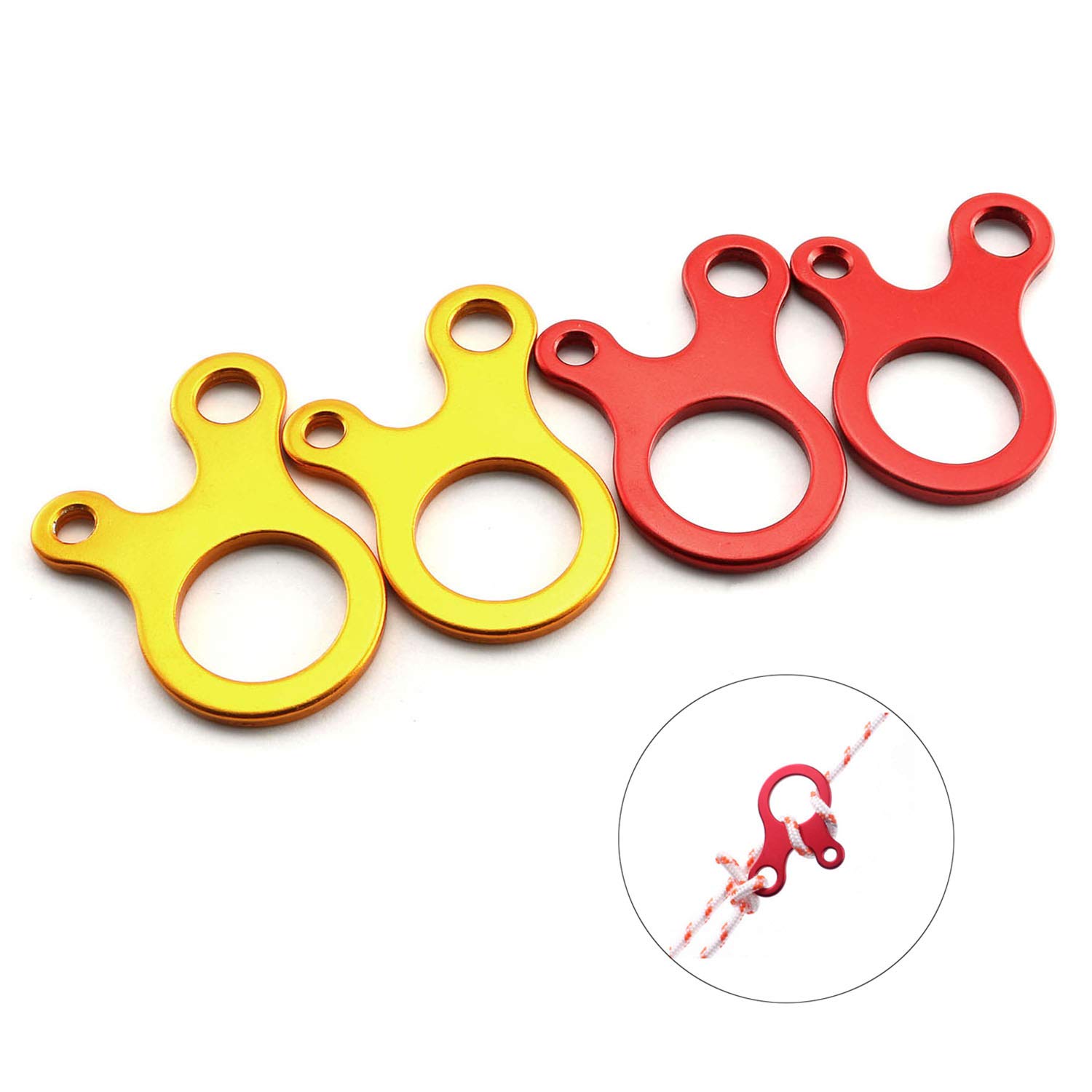 RuiLing 10pcs 3 Holes Camping Awning Cord Rope Tensioner Guy Line Runners Hook Hanger 4.9x2.7cm (Red and Golden)