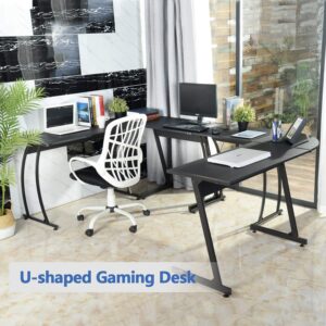 Gatesea L-Shaped Desk Corner Table Computer Desk Laptop Study Writing Table Workstation for Home Office (Black)