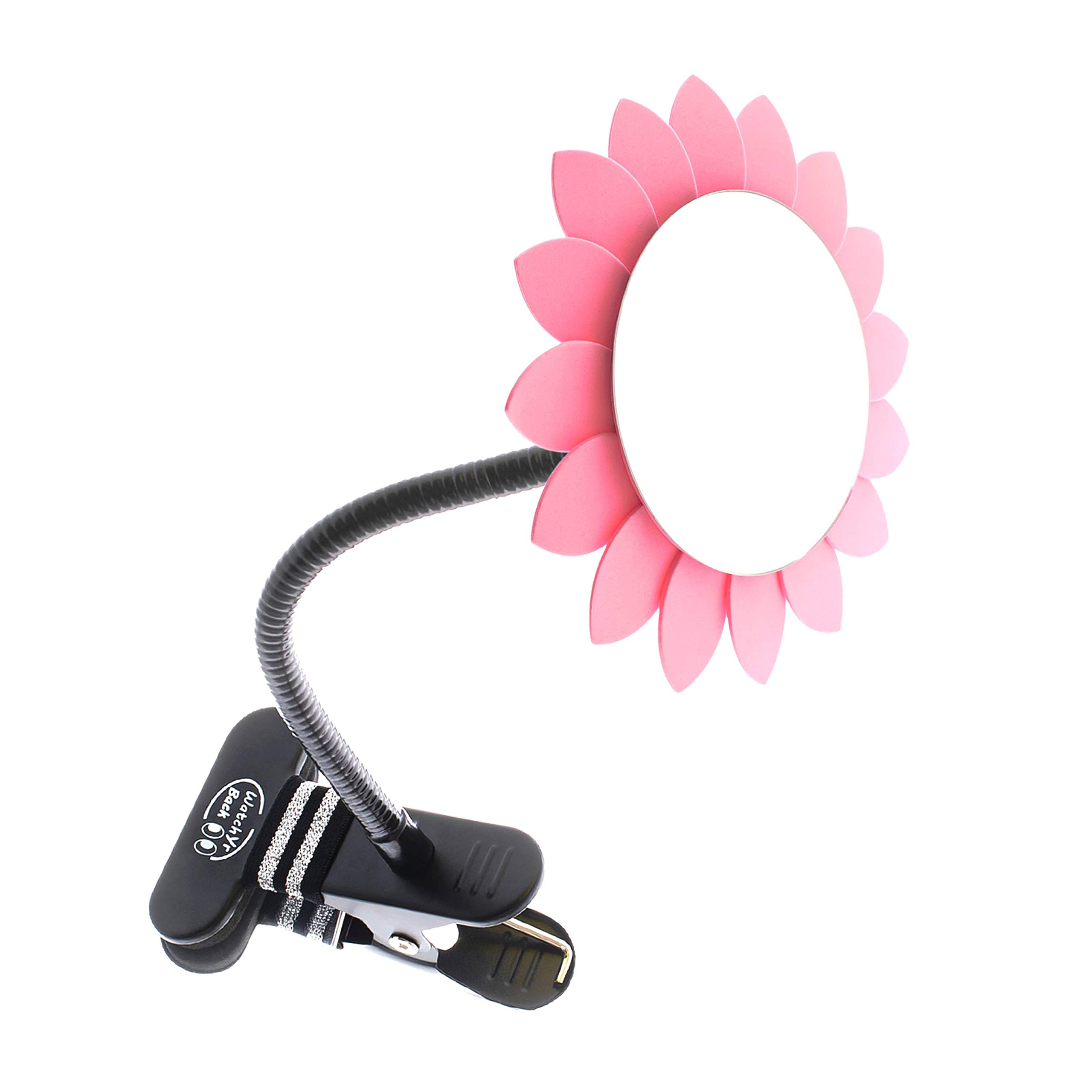 WatchYrBack Clip-On Convex Desk and Cubicle Mirror to See Behind You. Pink Flower Design. Wide Angle View Clear Reflection. Real Glass Mirror. Clip to Monitor and Anywhere up to 2" Thick