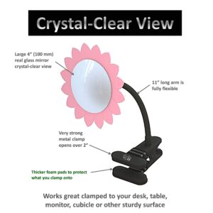 WatchYrBack Clip-On Convex Desk and Cubicle Mirror to See Behind You. Pink Flower Design. Wide Angle View Clear Reflection. Real Glass Mirror. Clip to Monitor and Anywhere up to 2" Thick