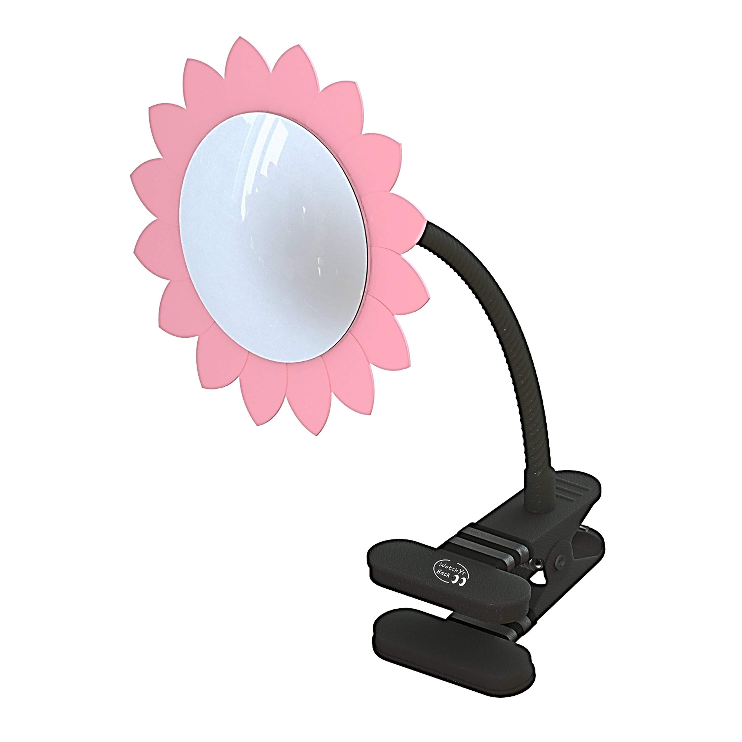 WatchYrBack Clip-On Convex Desk and Cubicle Mirror to See Behind You. Pink Flower Design. Wide Angle View Clear Reflection. Real Glass Mirror. Clip to Monitor and Anywhere up to 2" Thick