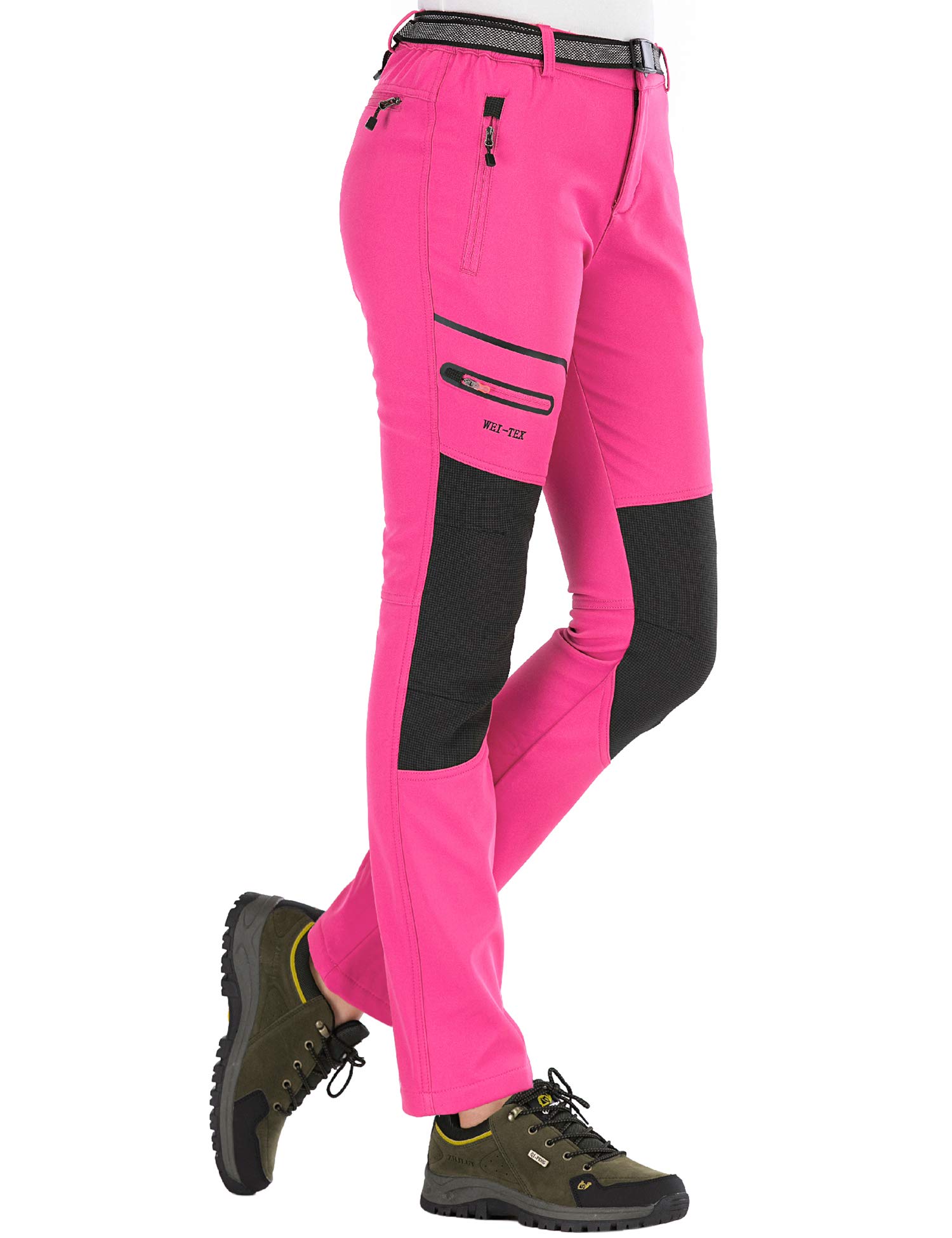 DAFENGEA Women's Snow Ski Pants Fleece Hiking Waterproof Windproof Softshell Outdoor Snowboard Pants,CFK1682W-Pink-S