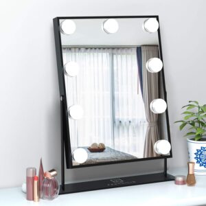 fenchilin hollywood mirror with light lighted makeup mirror vanity makeup mirror smart touch control 3 colors dimable light detachable 10x magnification 360°rotation(black)