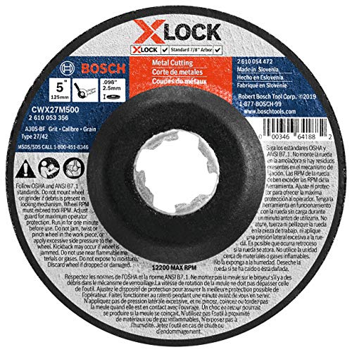 BOSCH CWX27M500 5 In. x .098 In. X-LOCK Metal Cutting Abrasive Wheel 30 Grit Compatible with 7/8 In. Arbor Type 27A (ISO 42) for Applications in Metal Cutting