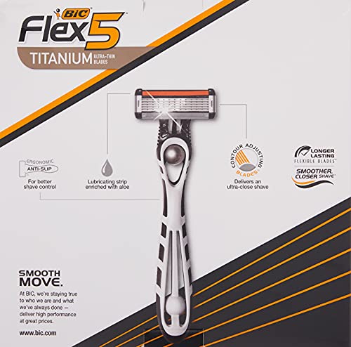 BIC Flex 5 Men's 5-blade Disposable Razor, For a Smooth and Comfortable Shave, 8-Count Pack of Mens Razors White