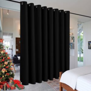 ryb home extra wide long curtain privacy office space divider wall panel, portable grommet room divider curtain for patio sliding glass door pool house, 9 ft tall x 15 ft wide, black, 1 pack