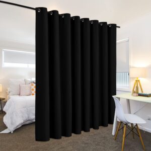 RYB HOME Extra Wide Long Curtain Privacy Office Space Divider Wall Panel, Portable Grommet Room Divider Curtain for Patio Sliding Glass Door Pool House, 9 ft Tall x 15 ft Wide, Black, 1 Pack