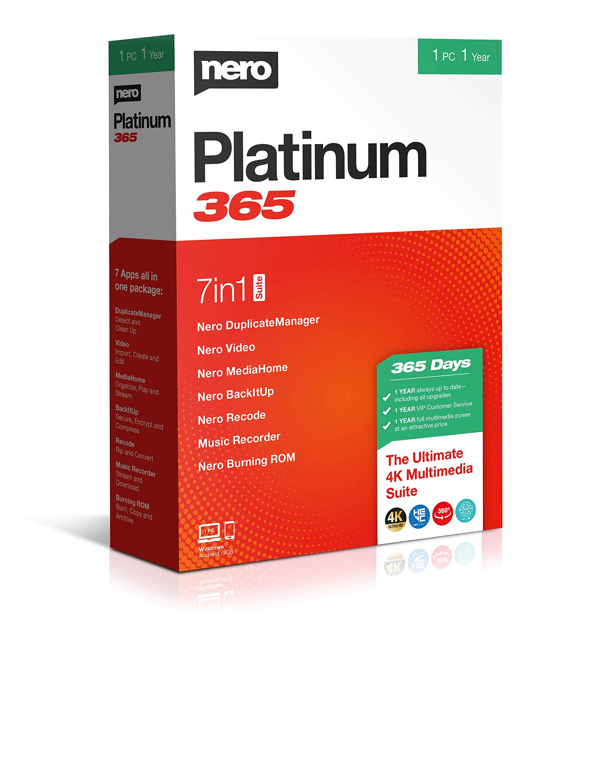 Nero Platinum 365 | Video Editing | Backup | Manage & Play Media | 8K | Photos | Music | PC Tuning | 1 PC | Windows 11 / 10 / 8 / 7