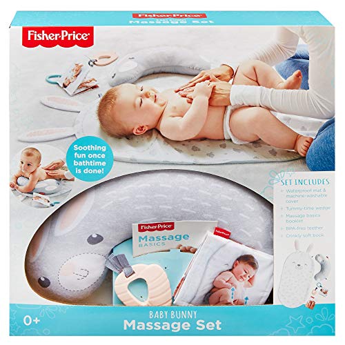 Fisher-Price Baby Bunny Massage Set, newborn playmat, tummy time wedge, and soothing massage guide for newborn babies from birth & up