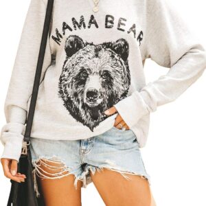 Blooming Jelly Womens Mama Bear Sweatshirt Crewneck Loose Fit Cute Long Sleeve Tops Graphic Fall Outfits Ladies Winter Clothes (Medium, Grey1)