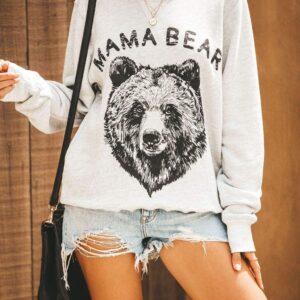 Blooming Jelly Womens Mama Bear Sweatshirt Crewneck Loose Fit Cute Long Sleeve Tops Graphic Fall Outfits Ladies Winter Clothes (Medium, Grey1)