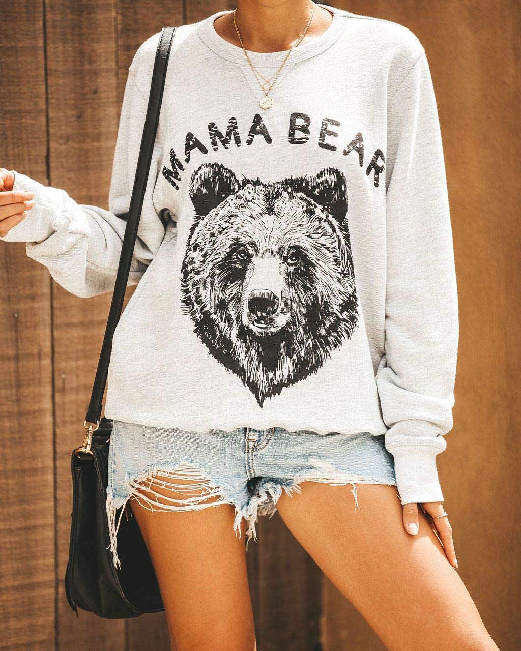 Blooming Jelly Womens Mama Bear Sweatshirt Crewneck Loose Fit Cute Long Sleeve Tops Graphic Fall Outfits Ladies Winter Clothes (Medium, Grey1)