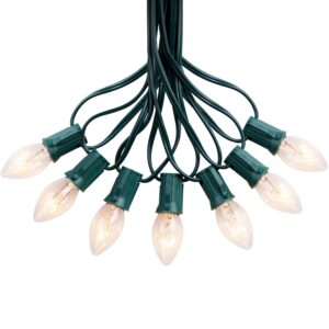 50ft c7 string lights outdoor ul listed vintage hanging c7 christmas lights for christmas tree garden patio backyard cafe party room xmas decoration, green wire, 50 + 2 spare bulbs