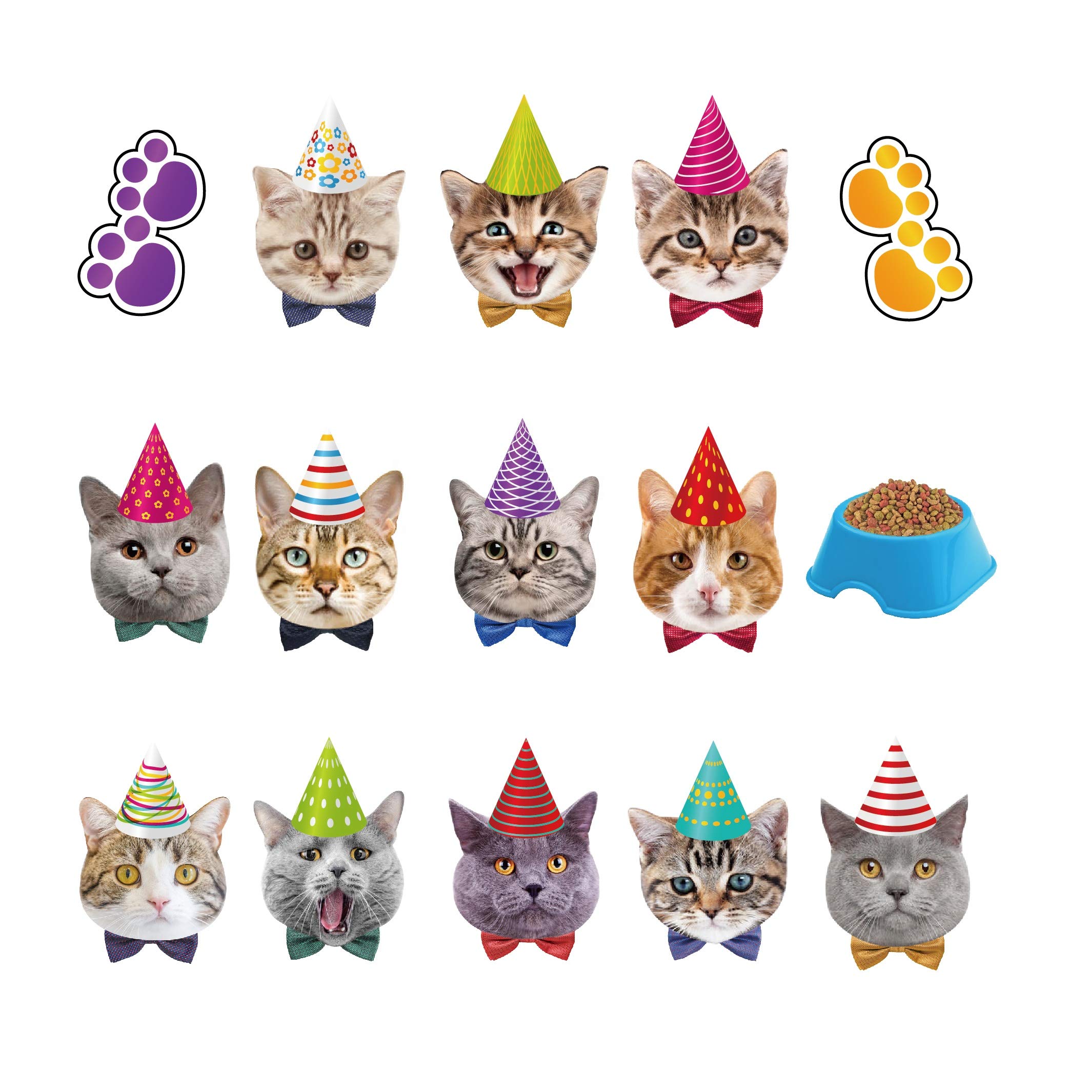 Kristin Paradise 30Ct Cat Face Hanging Swirl Decorations, Kitty Party Supplies, Meow Happy Birthday Theme Decor, Pet Paper Funny Favor for First 1st Bday