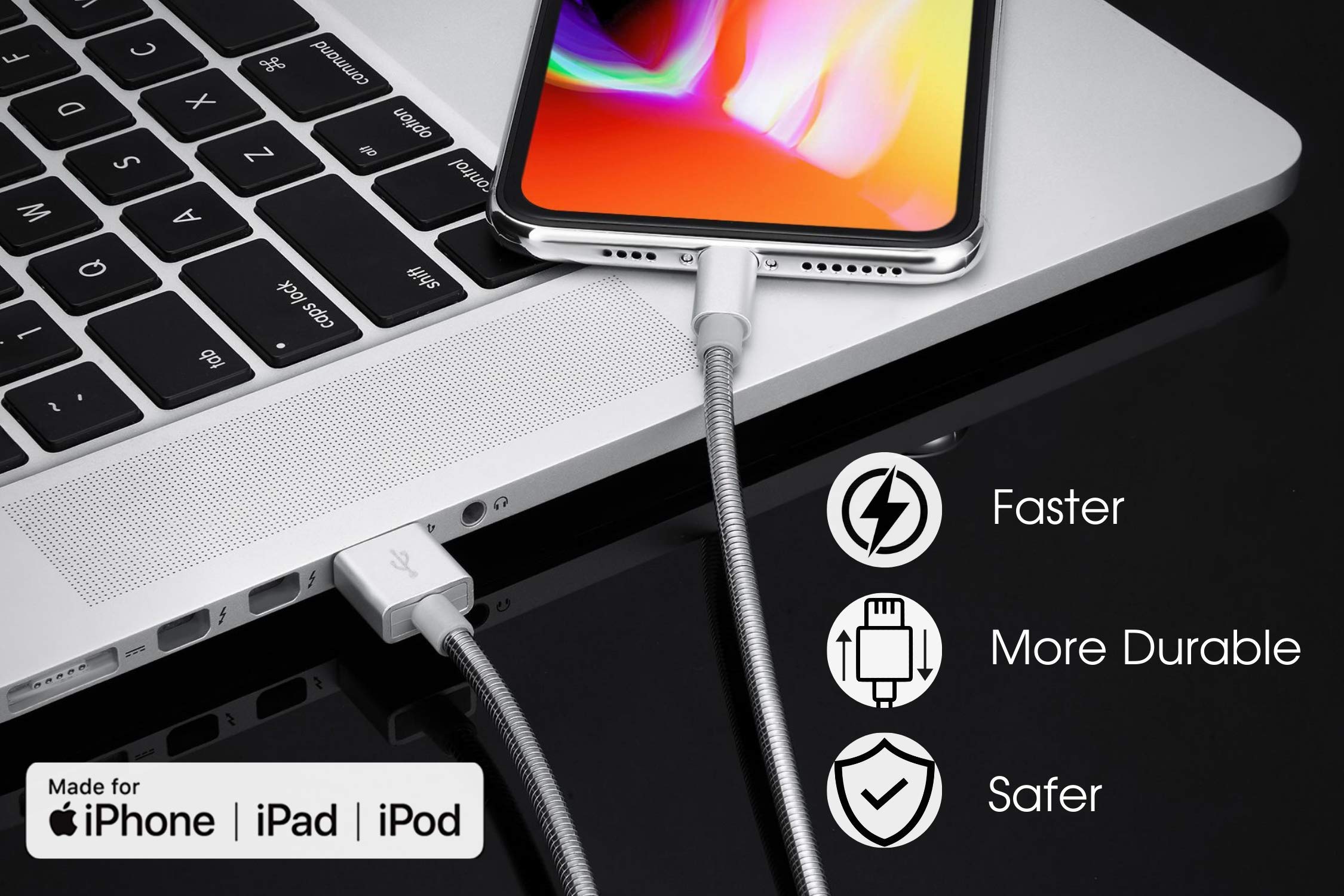 METZONIC MFi Certified Charger for iPhone [2 Pack, 6Feet] Metal Braided USB Cable with Insulation Coated Steel Jacket, Strong & Fast Charging Data Transfer Cord