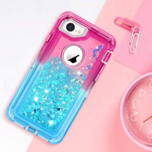 MAXCURY Case for iPhone SE 2022 (3rd Gen) & SE Case 2020 2nd, iPhone 7/8 Defender Phone Case for Women, Girl's Bling Liquid Quicksand Heavy Duty Shockproof Cover for iPhone 6/6s (Pink/Blue)