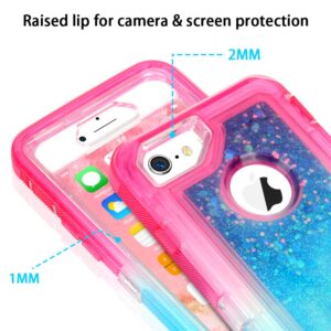 MAXCURY Case for iPhone SE 2022 (3rd Gen) & SE Case 2020 2nd, iPhone 7/8 Defender Phone Case for Women, Girl's Bling Liquid Quicksand Heavy Duty Shockproof Cover for iPhone 6/6s (Pink/Blue)