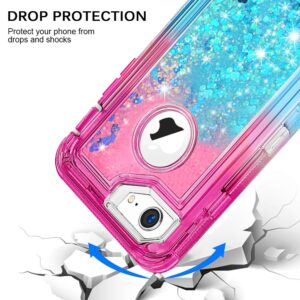 MAXCURY Case for iPhone SE 2022 (3rd Gen) & SE Case 2020 2nd, iPhone 7/8 Defender Phone Case for Women, Girl's Bling Liquid Quicksand Heavy Duty Shockproof Cover for iPhone 6/6s (Pink/Blue)