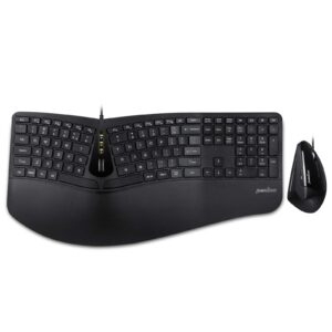 perixx periduo-505, wired usb ergonomic split keyboard and vertical mouse combo with adjustable palm rest and short tactical membrane keys, us english layout