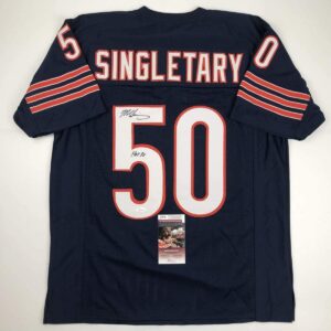 autographed/signed mike singletary hof 98 chicago blue football jersey jsa coa