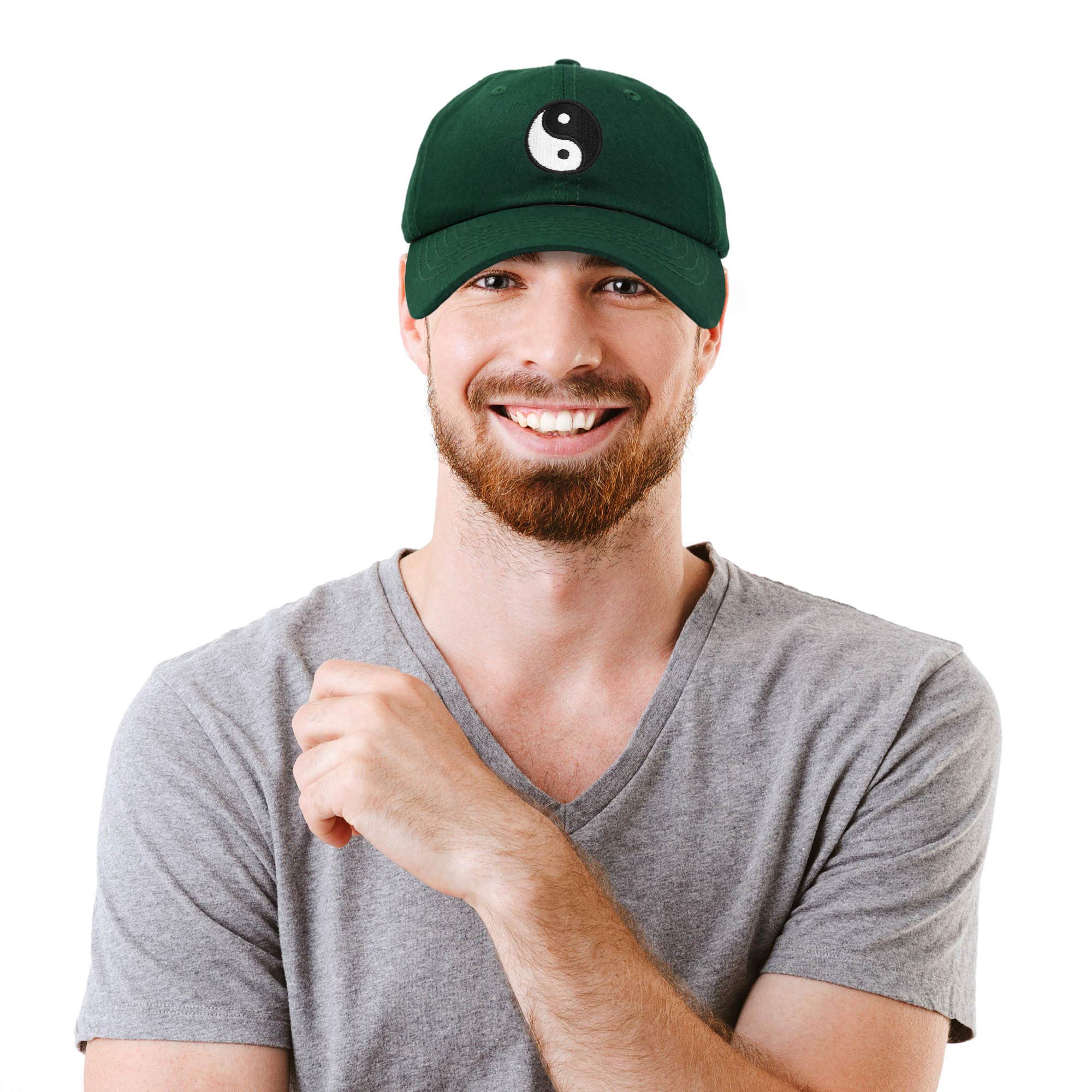 DALIX Ying Yang Dad Hat Baseball Cap Zen Peace Balance Philosophy in Dark Green