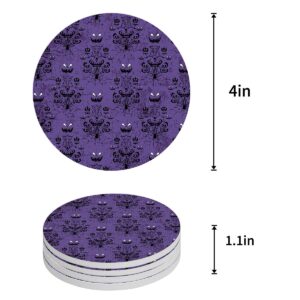 Drink Coasters Halloween Haunted Mansion Design Absorbent Stone Ceramic Coaster with Cork Back for Kinds of Mugs and Cups, Gohst Grimace, Set of 4-Piece