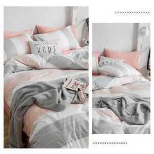 HighBuy Stripe Duvet Cover Queen Bedding Sets Kids Comforter Duvet Cover Grey White Pink Cotton Bedding Sets Queen Comforter Cover with Zipper Kids Duvet Cover Set for Boys Teens