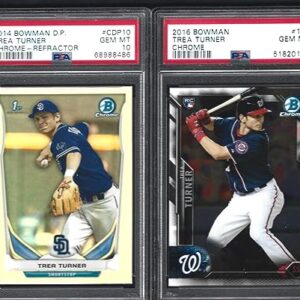 PSA 10 BOWMAN CHROME REFRACTOR & BOWMAN CHROME TREA TURNER 2 CARD ROOKIE BASEBALL LOT GRADED PSA GEM MNIT 10 SUPERSTAR PLAYER