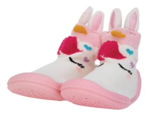 nuby snekz comfortable rubber sole sock shoes for first steps- pink unicorn/large 22-30 months