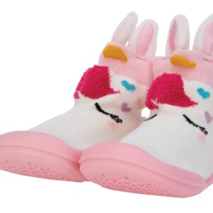 Nuby Snekz Comfortable Rubber Sole Sock Shoes for First Steps- Pink Unicorn/Large 22-30 Months