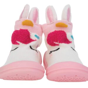 Nuby Snekz Comfortable Rubber Sole Sock Shoes for First Steps- Pink Unicorn/Large 22-30 Months