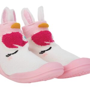 Nuby Snekz Comfortable Rubber Sole Sock Shoes for First Steps- Pink Unicorn/Large 22-30 Months