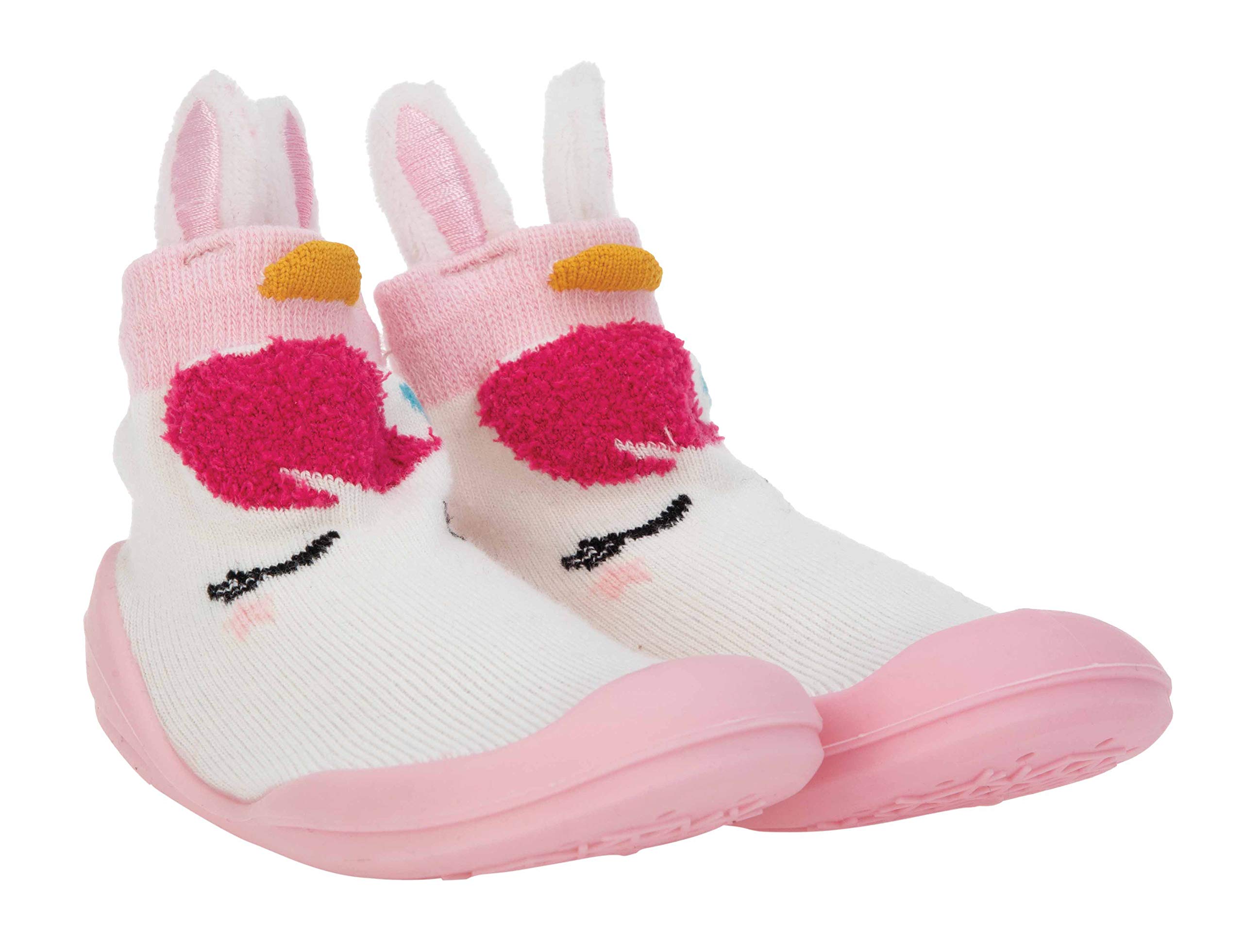 Nuby Snekz Comfortable Rubber Sole Sock Shoes for First Steps- Pink Unicorn/Large 22-30 Months