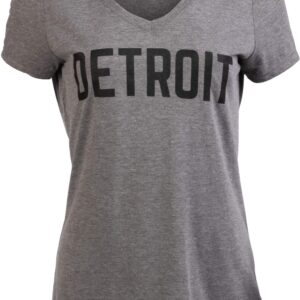 Ann Arbor T-shirt Co. Detroit | Classic Retro City Navy Detroiter 313 Cool Michigan Women V-Neck T-Shirt Top-(GreyV,XL)