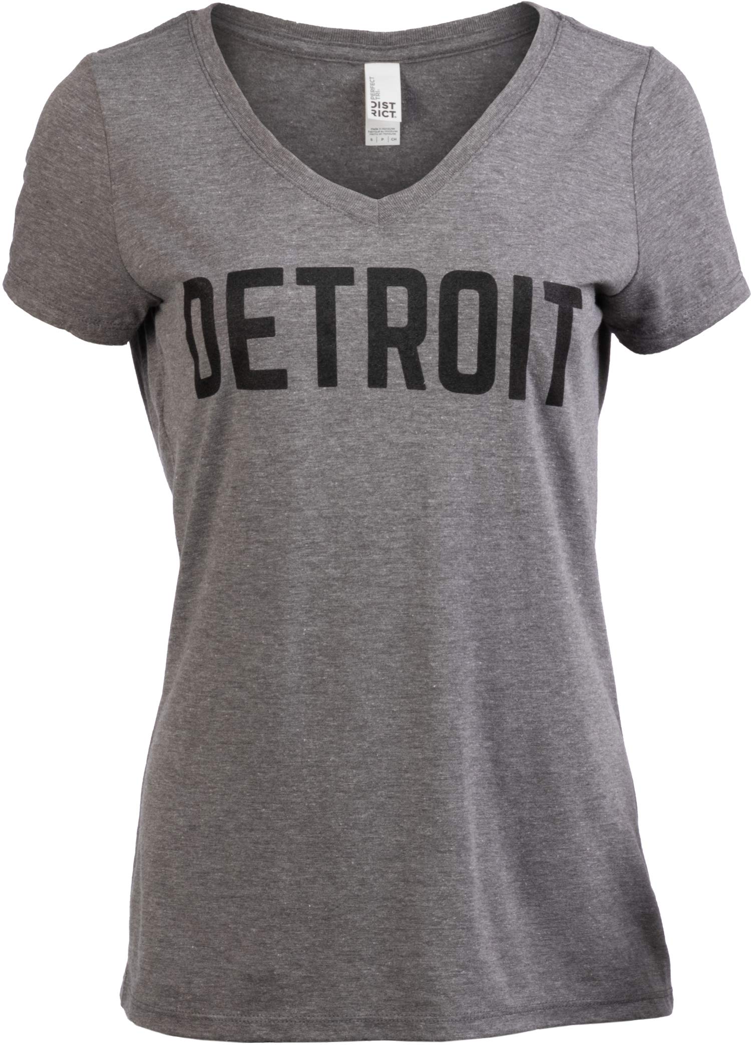 Ann Arbor T-shirt Co. Detroit | Classic Retro City Navy Detroiter 313 Cool Michigan Women V-Neck T-Shirt Top-(GreyV,XL)