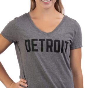 Ann Arbor T-shirt Co. Detroit | Classic Retro City Navy Detroiter 313 Cool Michigan Women V-Neck T-Shirt Top-(GreyV,XL)