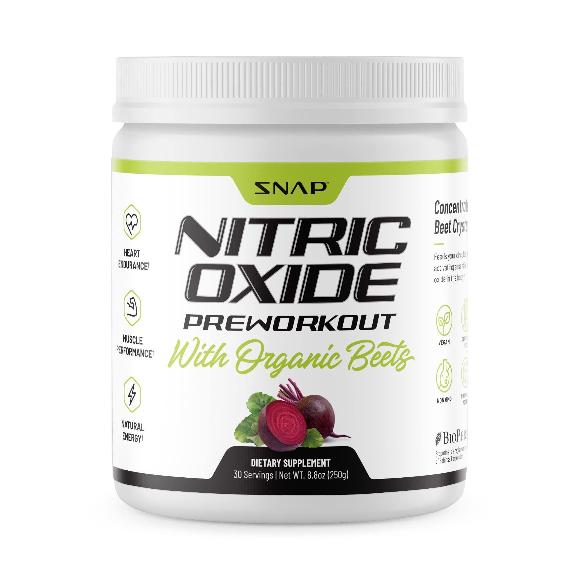 Snap Supplements Preworkout Beet Root Powder, Nitric Oxide Pre Workout with Organic Beets, 250g (30 Servings)