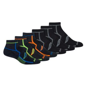 saucony men's multi-pack bolt performance quarter socks, grey (6 pairs), shoe size: 8-12