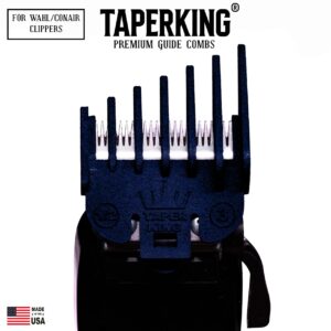 Taper King Hair Clipper Guide Comb Guard Set - Fool Proof Tapers & Fades at Home! Sapphire (#1/2 to #3) - Compatible with Wahl/Conair Clippers!