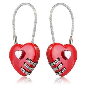 2pcs wire rope heart shape love lock 3 digital combination padlock resettable password for travel bags