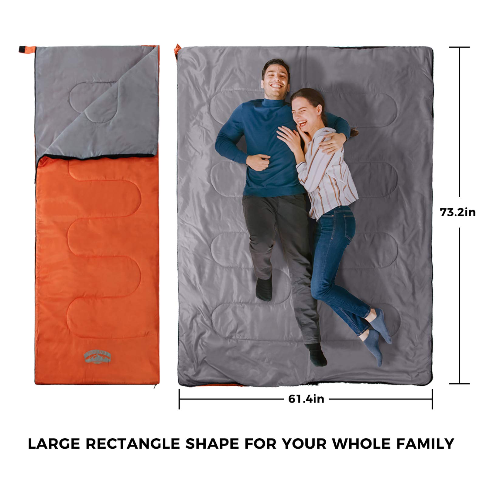 Pacific Pass 50F Synthetic Sleeping Bag with Compression Stuff Sack - Adult Size - Orange