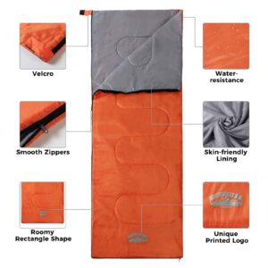 Pacific Pass 50F Synthetic Sleeping Bag with Compression Stuff Sack - Adult Size - Orange