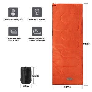 Pacific Pass 50F Synthetic Sleeping Bag with Compression Stuff Sack - Adult Size - Orange