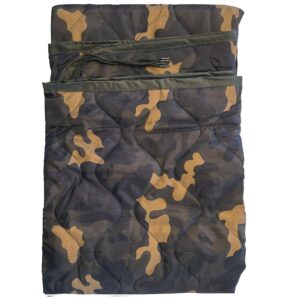 BATTLBOX Woodlands Camo Woobie Bubbie Military Style Poncho Liner and Sleeping Bag (with Zipper) and Tie Down Straps