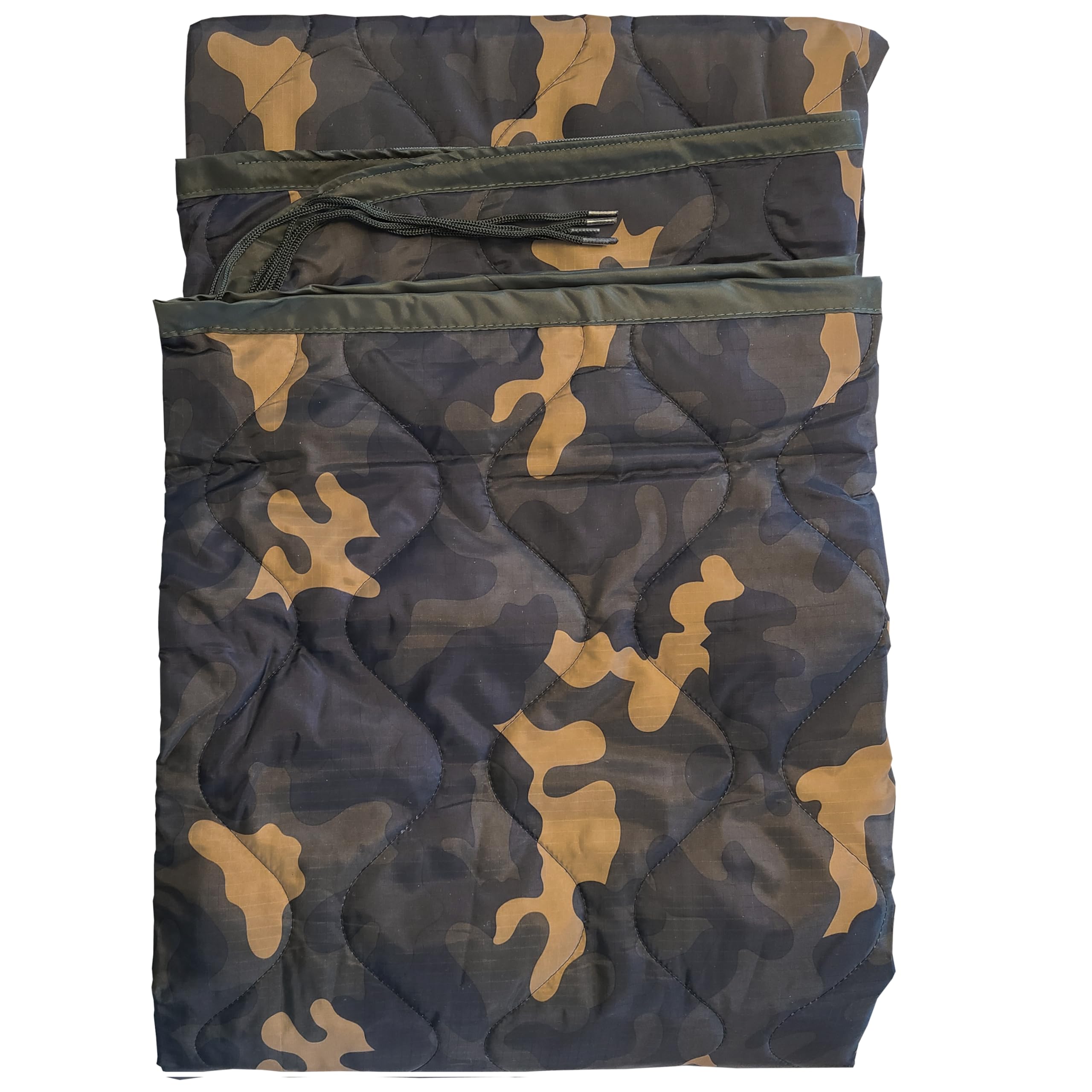 BATTLBOX Woodlands Camo Woobie Bubbie Military Style Poncho Liner and Sleeping Bag (with Zipper) and Tie Down Straps