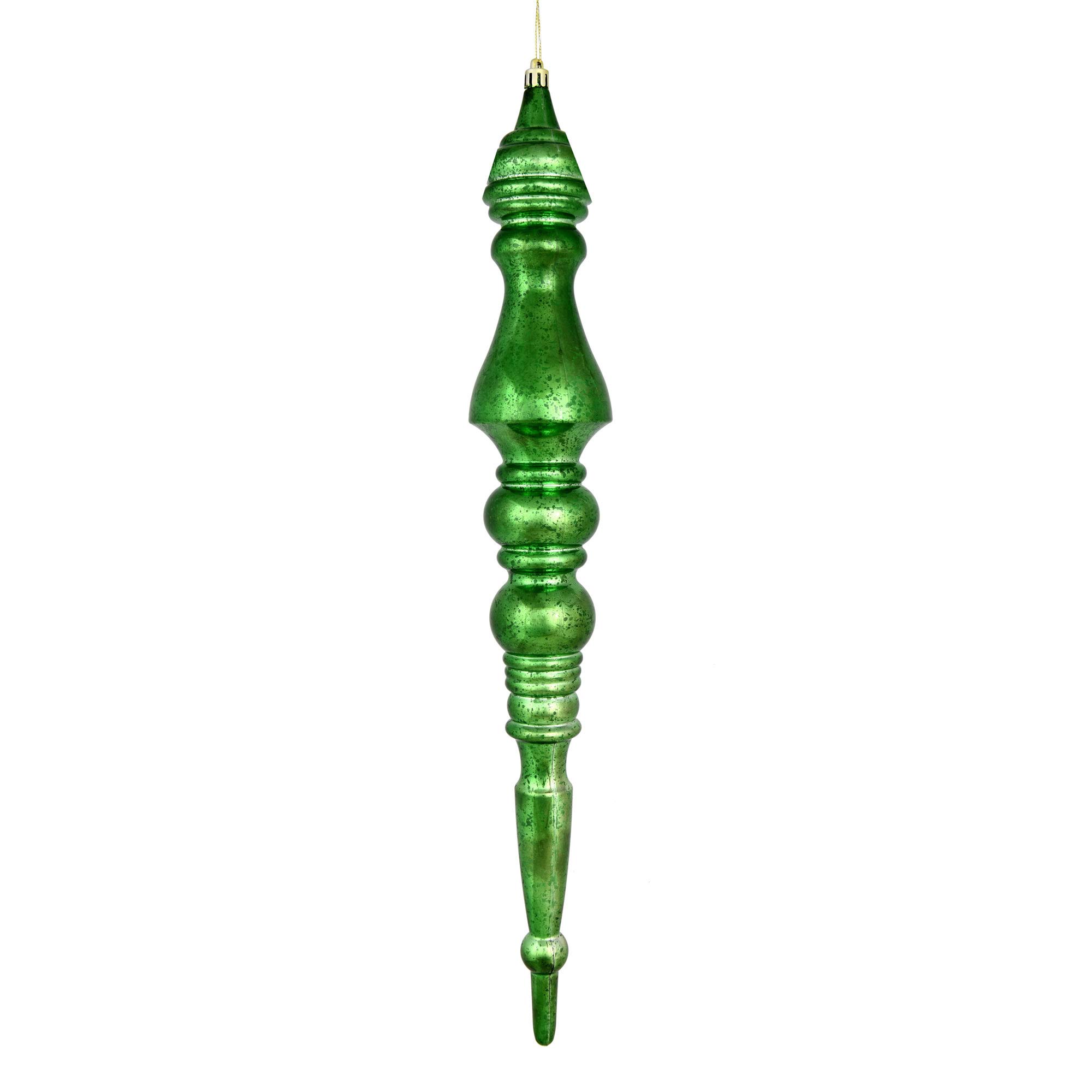 Vickerman 20" Mercury Finial Ornament, Shatterproof Plastic, Christmas Tree Decoration, Emerald