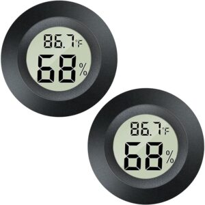 meggsi 2 pack mini digital hygrometer gauge indoor thermometer, lcd monitor temperature outdoor humidity meter for greenhouse jars incubators guitar case, fahrenheit (℉) or celsius(℃)